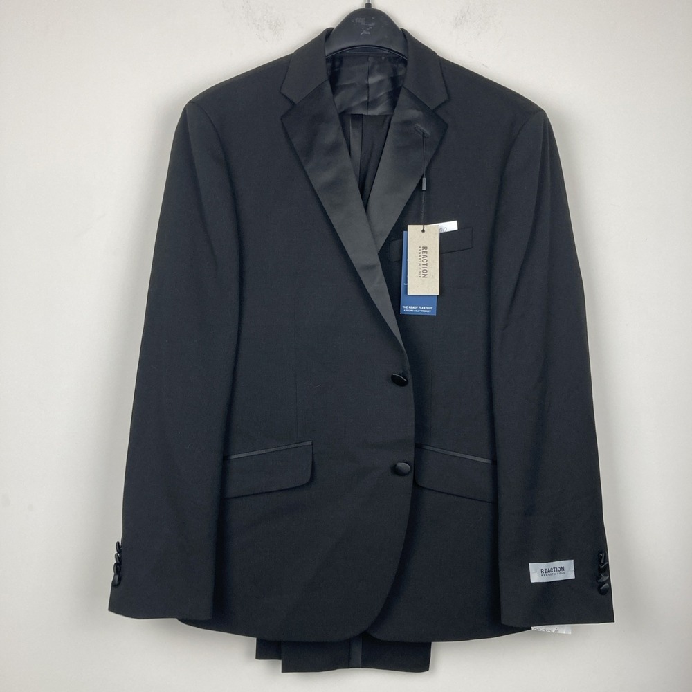 Kenneth Cole Reaction Mens 2-pc Tuxedo Jacket Slim Fit 42S Pants 36W 30L Black - Picture 10 of 14